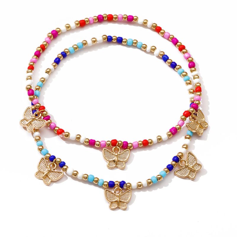Color Rice Bead Beach Anklet Two-Piece Set European and American Jewelry Butterfly Pendant Handmade Anklet