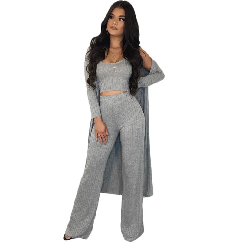 Colors Women Clothing Casual Three Piece Knitted Sweater Outfits (Top+Pants+ Cardigan) 3 Piece Set