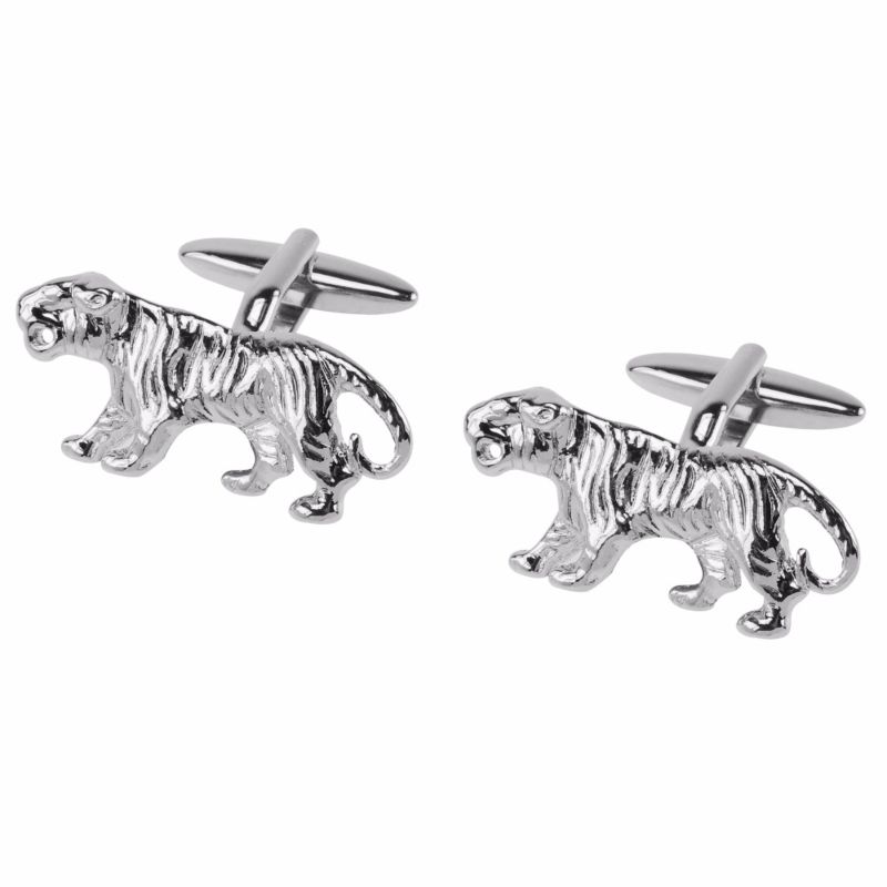 Cool Silver Animal Tiger Wedding Shirt Cufflinks