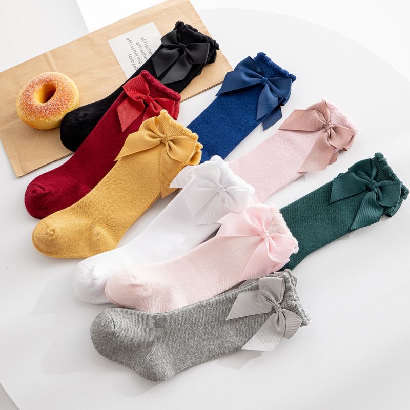 Cotton Spanish Knee High Bow Girls Kids Socks Soft Lace Children Baby Toddler Socks with Bow