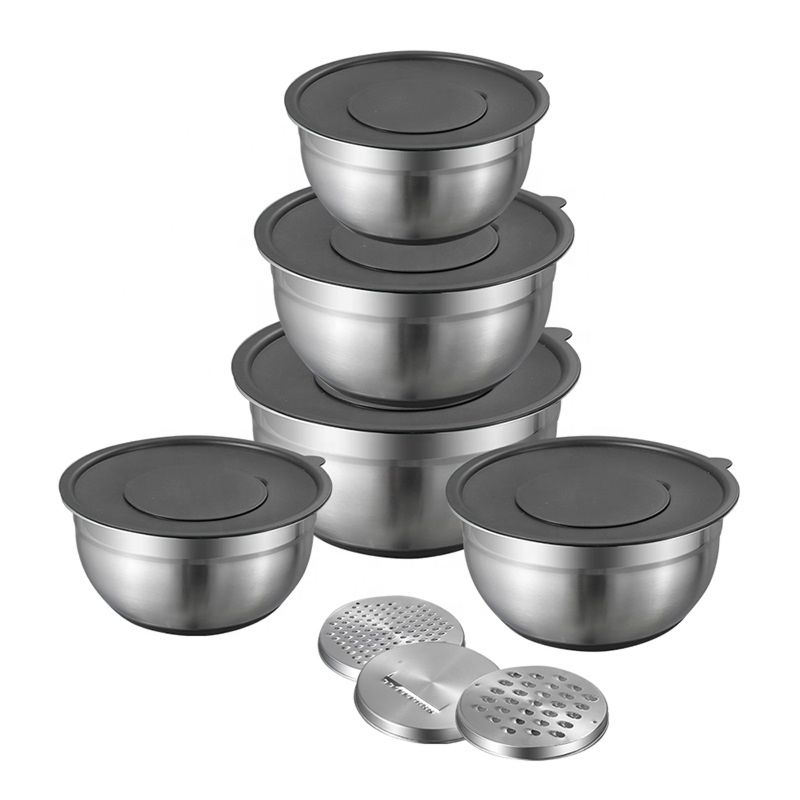 Crazy Selling Cookware Kitchen Ustensil Mixing Serving Stainless Steel Salad Bowl Set Grater with Combination Lid