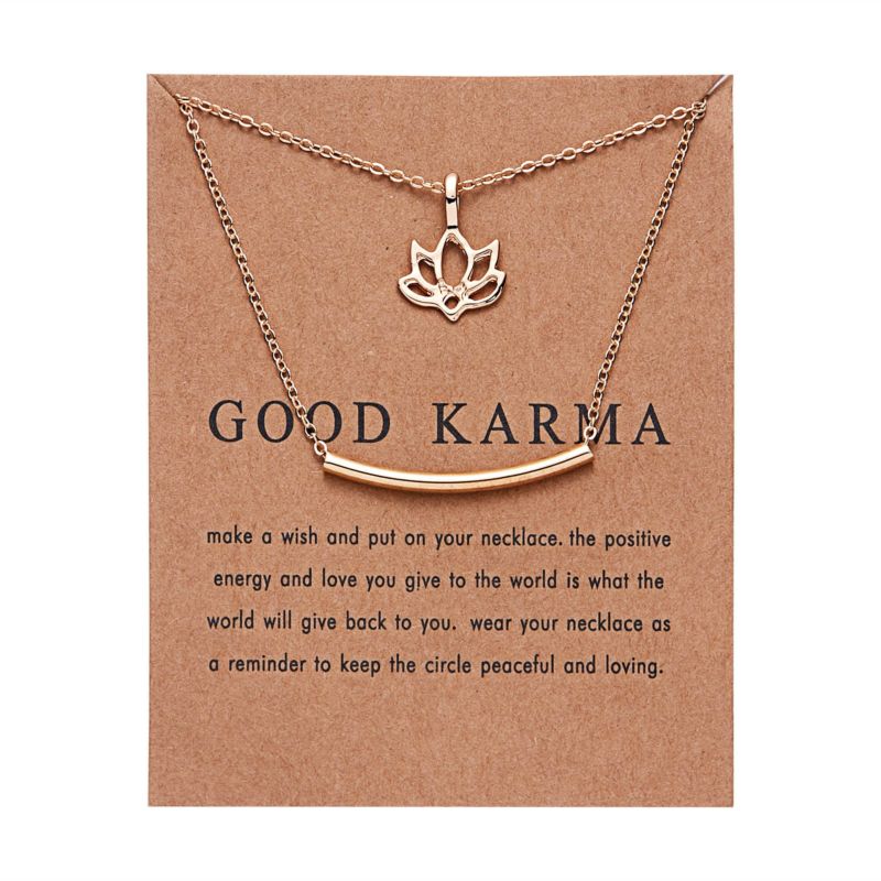 Creative Paper Card Gold-Plated Necklace Paper Card Lotus Double-Layer Alloy Necklace Joker Accessories