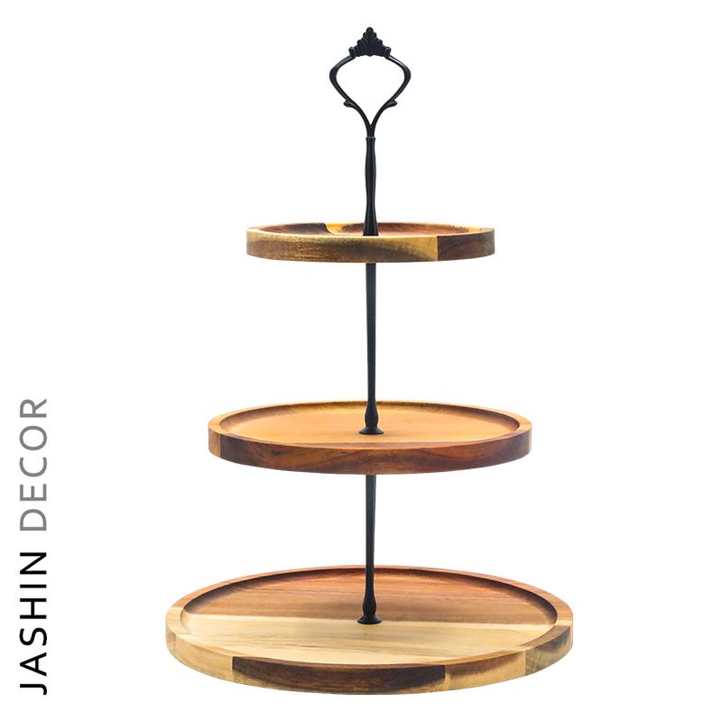 Creative Wooden Tray Double-Layer Fruit Tray Modern Three-Layer Living Room Combination Display Stand