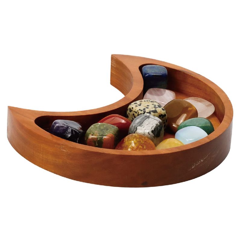 Crescent Moon Trinket Rings Jewelry Dish Walnut Wood Decor Holder Tray for Crystal Display Essential Oils