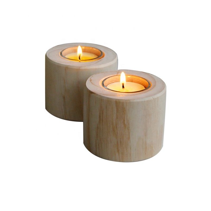 Customizable Wooden Candlestick with Glass Cup for Candles Holder