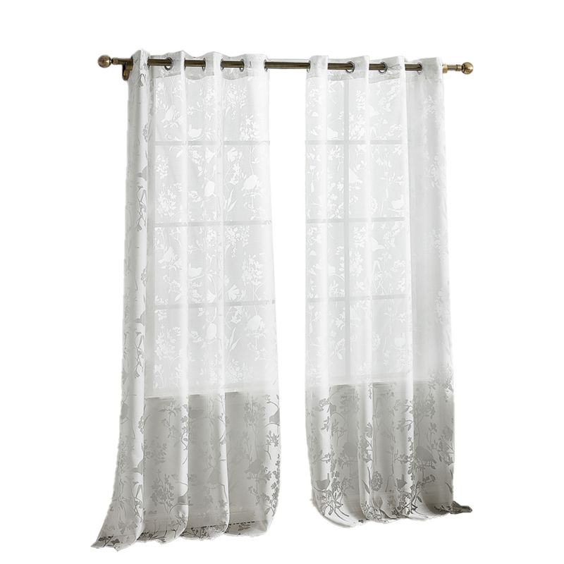 Customize Polyester Dolly Floral Burnout Pattern Ready Made Curtain with Grommet Eyelets for Living Room