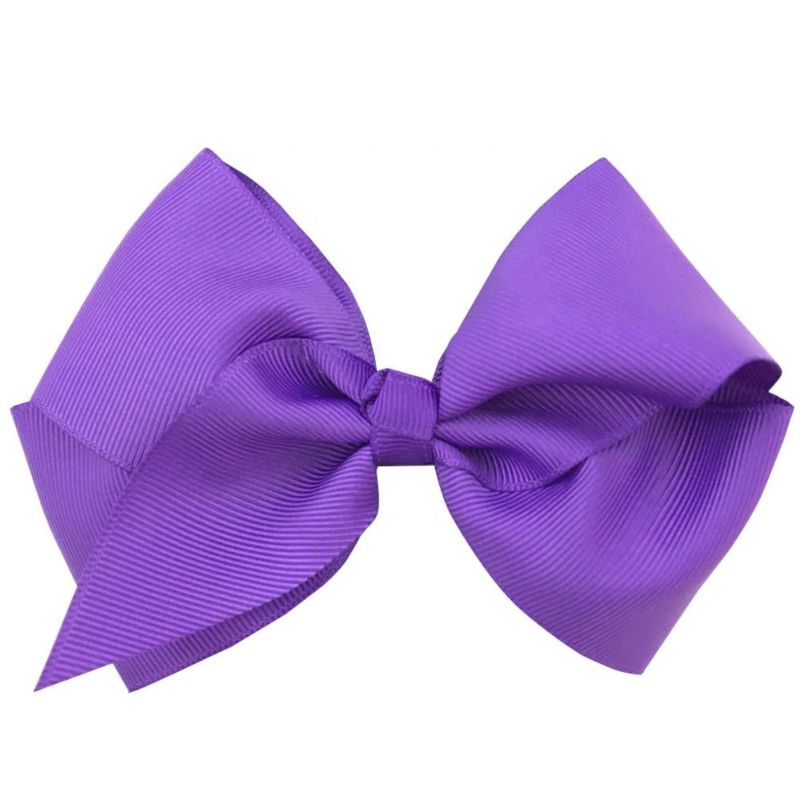 Customized 100% Polyester Fiber Grosgrain Ribbon Purple Hair Bow with Twist Tie