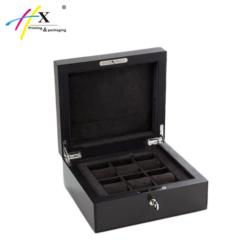 Customized Black Wooden 6 Slots Watch Collection Box