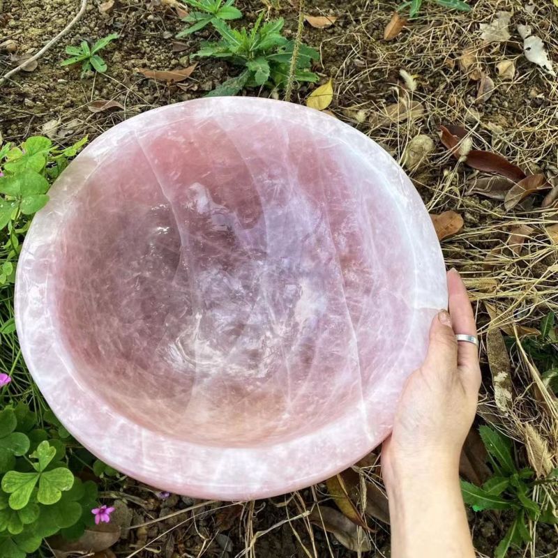 Customized Natural Hand Carved Crystal Bowl Gemstone Healing Folk Crafts Rose Quartz Sink