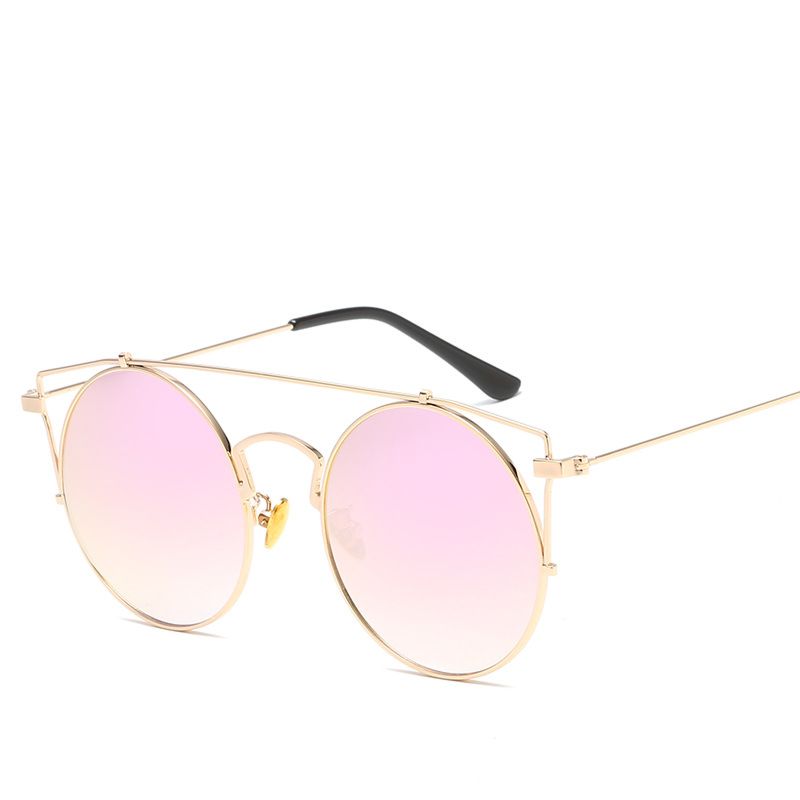 Customized Retro round Sunglasses Unisex Designer Classic Female Men Mirror Uv400 Protected Double Bridge Sunglasses