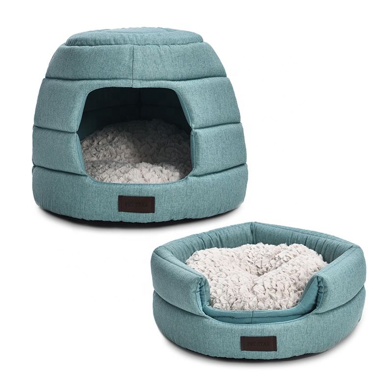 Customized Two Ways Use Full Polyester Fabric Soft Deformable Pet Dog House Cat Cave Bed