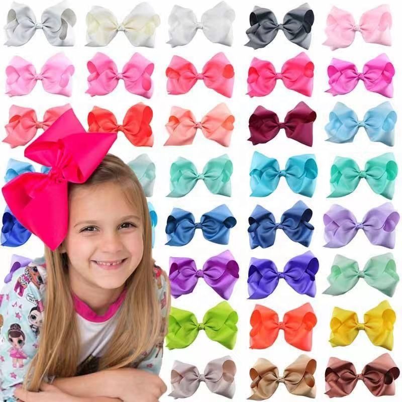 Cute 8 Inch Grosgrain Solid Color Bowknot Hair Bows with Clips Handmade Price Kid Girls Hair Accessories