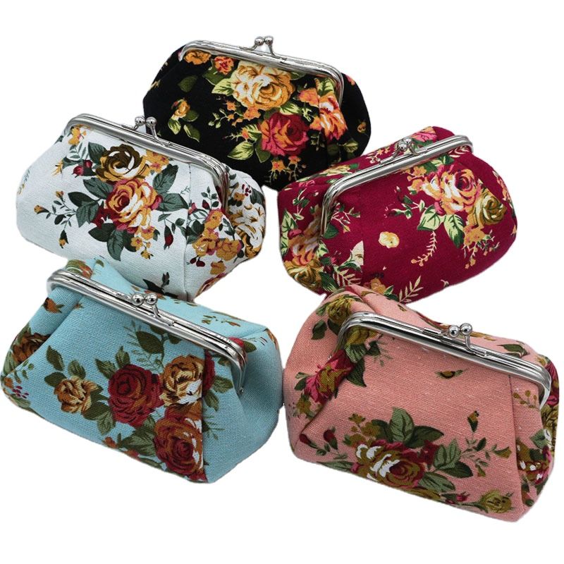 Cute Floral Buckle Coin Purses Vintage Pouch Kiss-Lock Change Purse Wallets