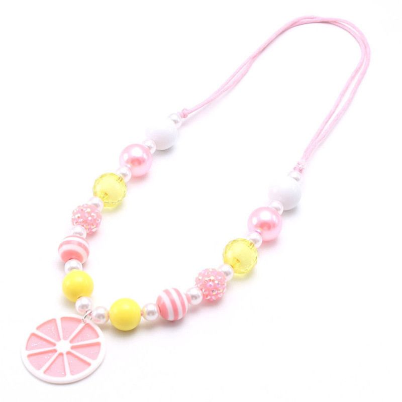 Cute Lemon Slice Pendants Girls Chunky Beads Necklace Child Kids Toddler Chunky Party Jewelry Adjustable Rope