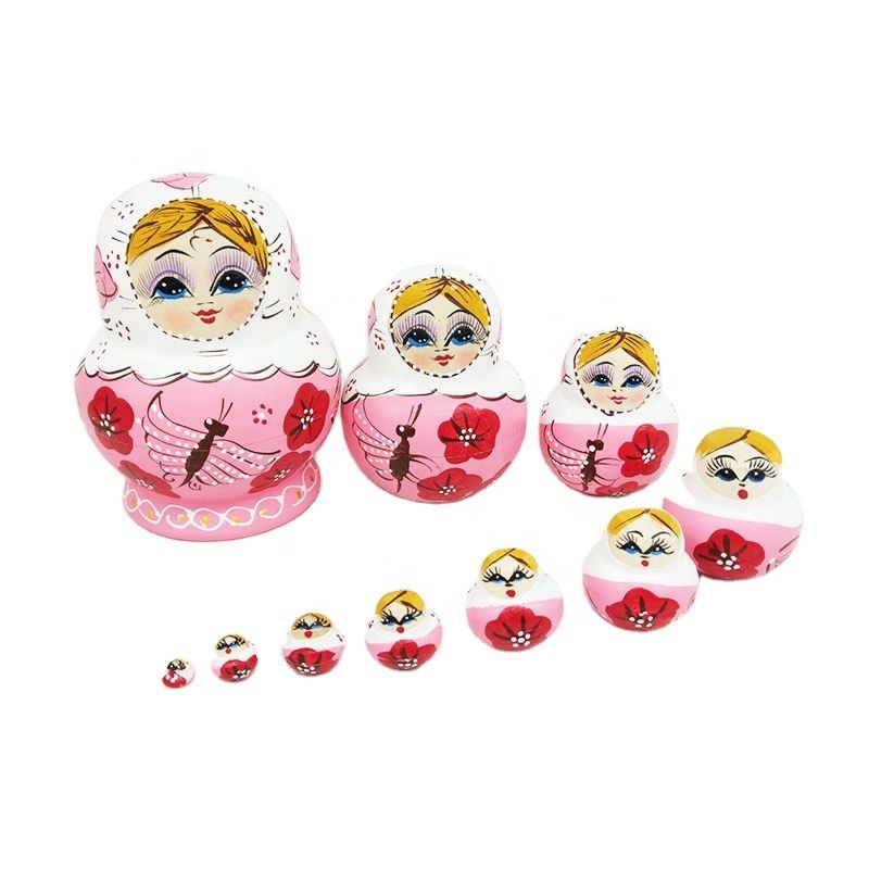 Cute Russian Matryoshka Nesting Dolls Hand Painted 10Pcs Flower Dolls Wooden Toys Birthday Gifts for Kids