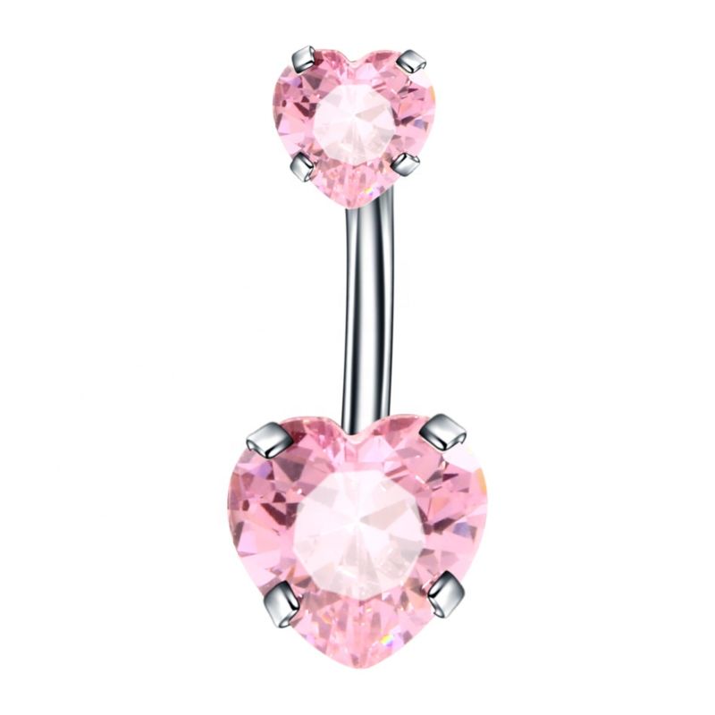 Cute Shining Multicolor Crystal Belly Ring Bling Belly Rings Double Heart Belly Rings Body Piercing