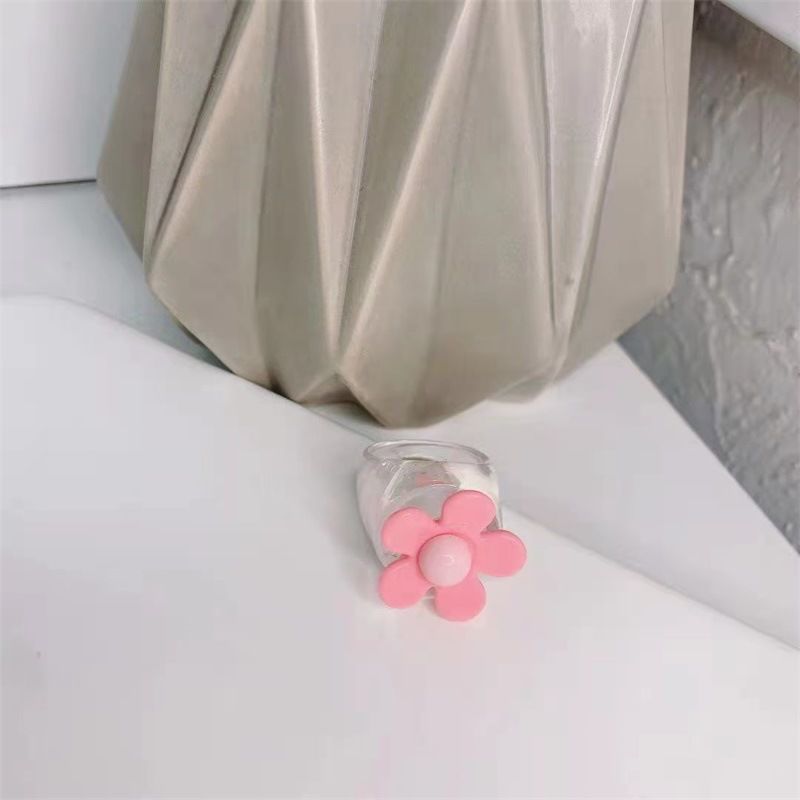 Cute Transparent Resin Ring for Women Simple Colorful Acrylic Ring Jewelry Cartoon Acrylic Flower Resin Rings