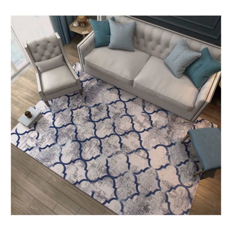 Cynthia Luxury Machine Made Grey and Blue Geometric Quatrefoil Design Modern Area Rugs for Living Room