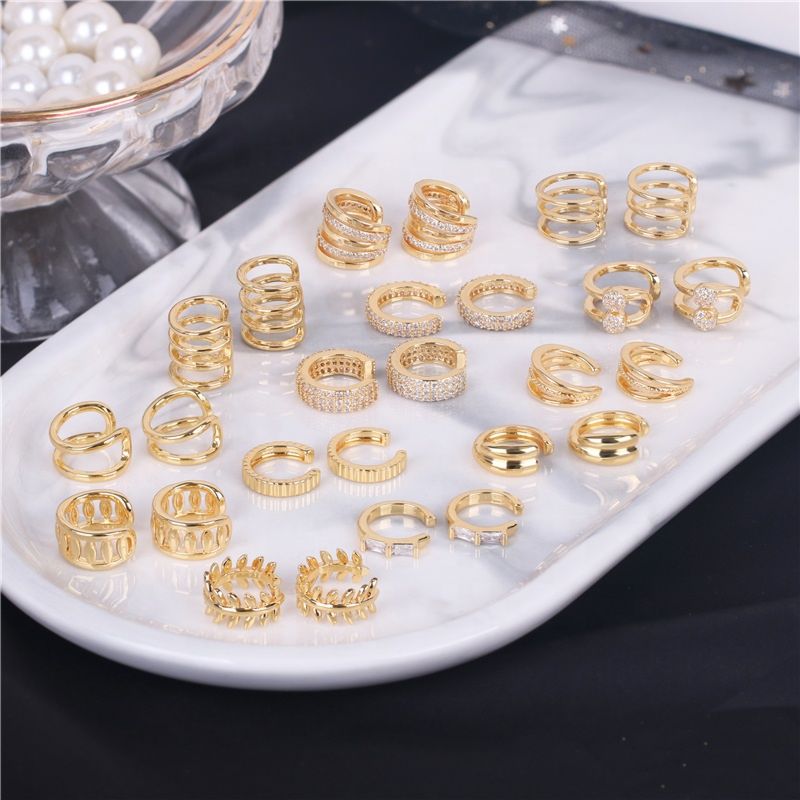 Cz Diamond Simple Ear Cuffs 18K Gold Plated Clip on Earrings Non Pierced for Women