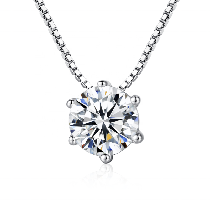Czcity Classic White Gold Plated Six Claws Cubic Zirconia 925 Sterling Silver Cz Diamond Pendant Necklace for Women Jewelry Gift