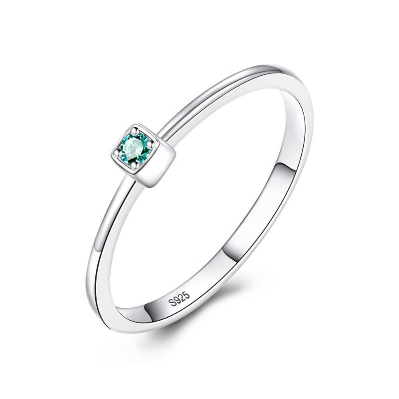 Czcity Green Lab Emerad Topaz Stackable Minimalist Women Thin Gem Rings Jewelry 925 Sterling Silver Ring