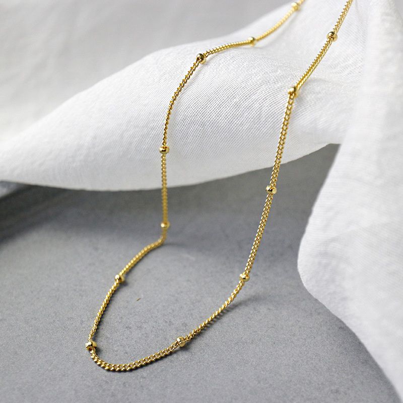 Dainty 18K Gold Filled Stainless Steel Beaded Clavicle Chain Necklace Layering Satellite Chain Choker Necklace for Women
