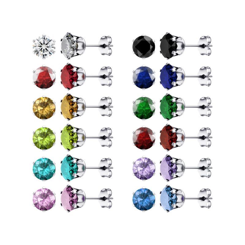 Dainty Cubic Zirconia Rhinestone Colored Stone Micro Multicolor Stud Earrings