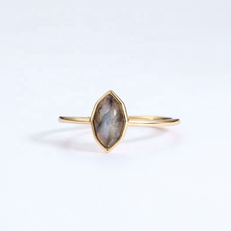 Dainty Gold Gemstone Jewellery Sterling Silver Marquise Labradorite Ring
