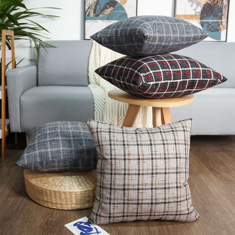 Decorative Cotton Pillow Case for Living Room Chinese Style Yarn-Dyed Couch Cushion Cover