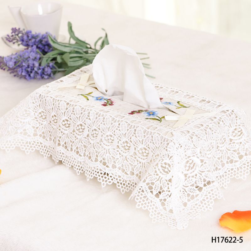 Decorative Embroidered Lace Tissue Box Case Cover for Living Room and Car