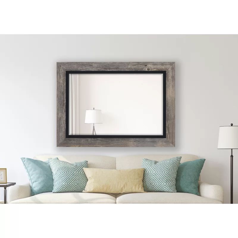 Decorative Wall Mirror Rustic Distressed Natural Wood Frame Vertical Hanging Mirror Wall Decor Traditional Beveled Bathroom