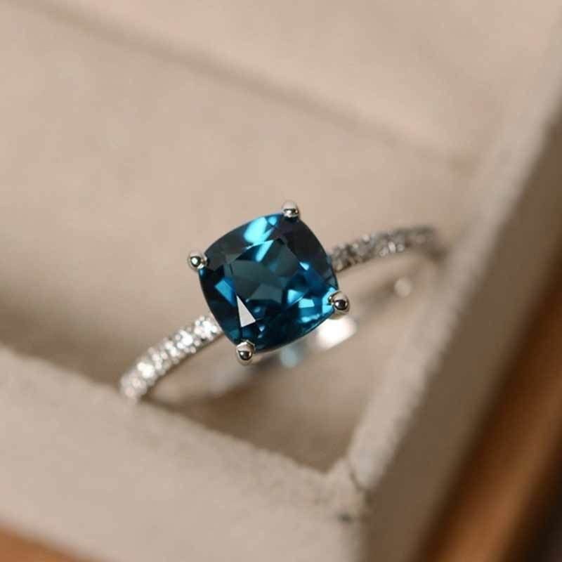 Desgin Ring Big Square Sky Blue Stone Rings for Women Jewelry Wedding Engagement Gift Inlaid Stone Rings