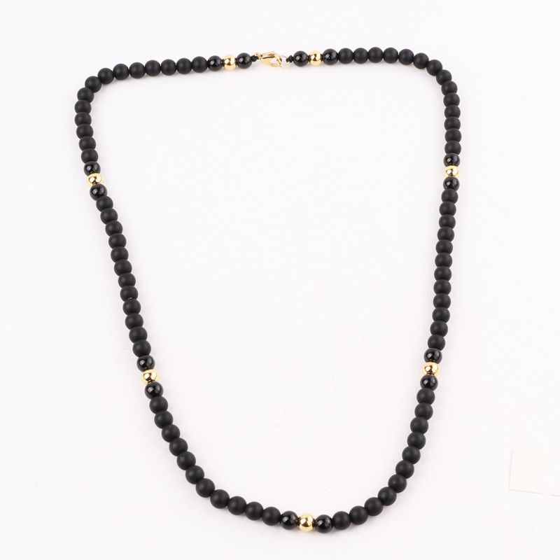 Design 22Inches 6Mm Natural Stone Matte Onyx Stainless Steel Beads Men Choker Necklace