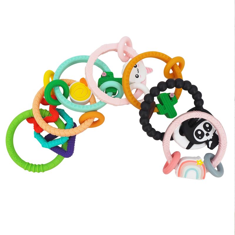 Design Bpa Free Easy to Hold Teething Rattle Shower Gift Infant Molar Toy Baby Teether Bracelet Ring