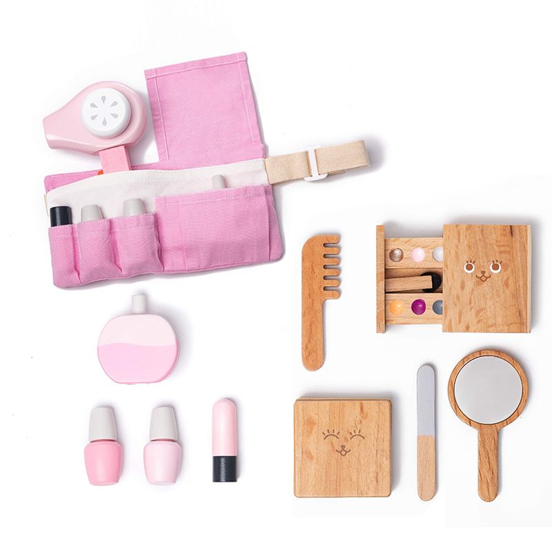 Design Children Simulation Cosmetic Bag Pretend Play Beauty Salon Toys Wooden Makeup Set Toy for Kids