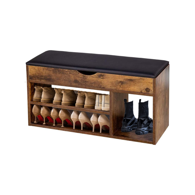 Design Hallway Shoe Bench Shoe Rack Shoe Cabinet with Flip-Drawer and Seat Cushion