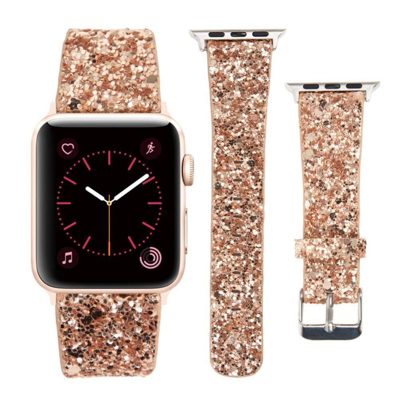 Design Leather Band for Apple Watch 40Mm 44Mm 38Mm 42Mm Shiny Glitter Watch Strap for Iwatch Series 7 6 5 4 3