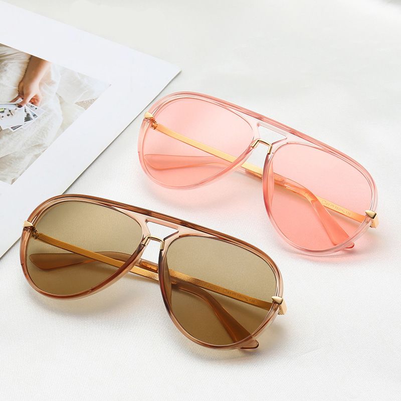 Design Pilot Sunglasses Women Sun Glasses Aviation Eyewear Big Metal Frame Double Bridge Sunglasses