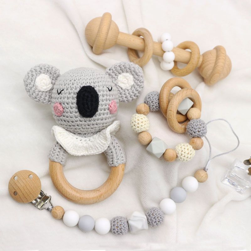 Designs Handmade Amigurumi Knitted Diy Crochet Koala Animals Toy Baby Wooden Teether Toys