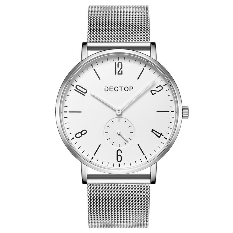Dg001 Dectop Promotion Stainless Steel Back Mesh Band Silver Men Thin Watch