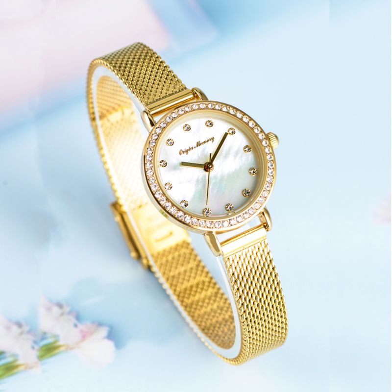 Diamond Quartz Beautifully Decorated Gold Watches Waterproof Women Wrist Luxury Thin Strap Watch
