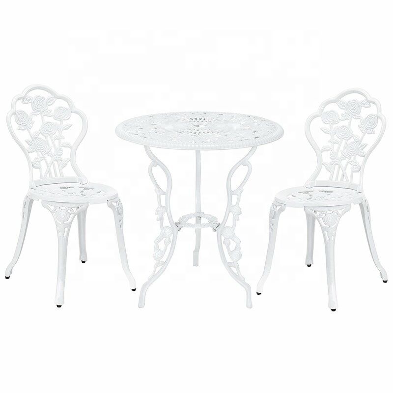Die Cast Aluminum Table Chair Group in Brown/White 6-Colors Available Outdoor Balcony Furniture Rose Flower Design