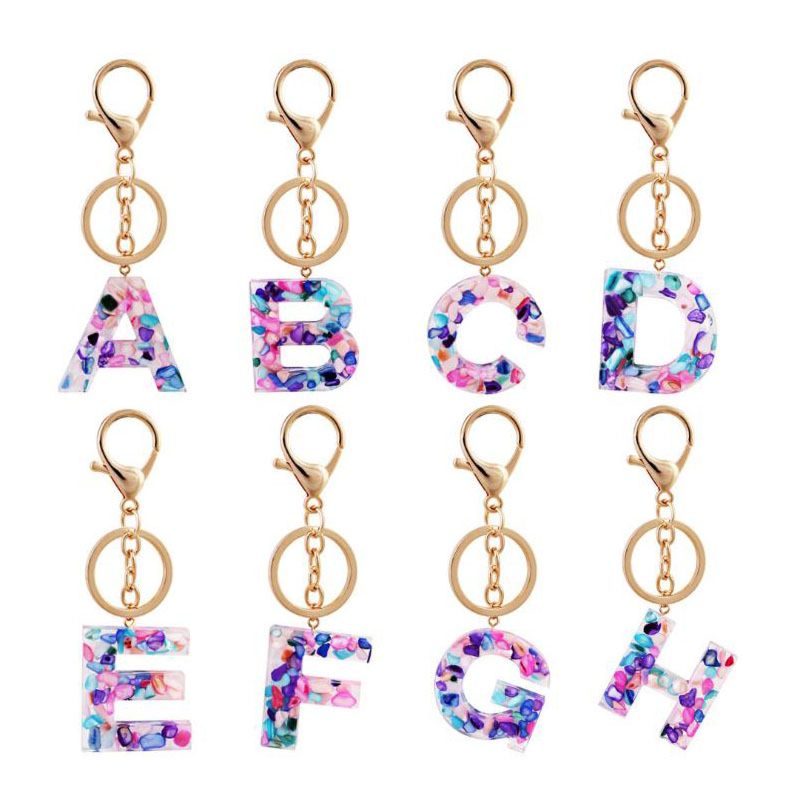 Direct Real Flower Resin Accessory Colorful Girl Alphabet Acrylic 26 Letters Resin Keychain