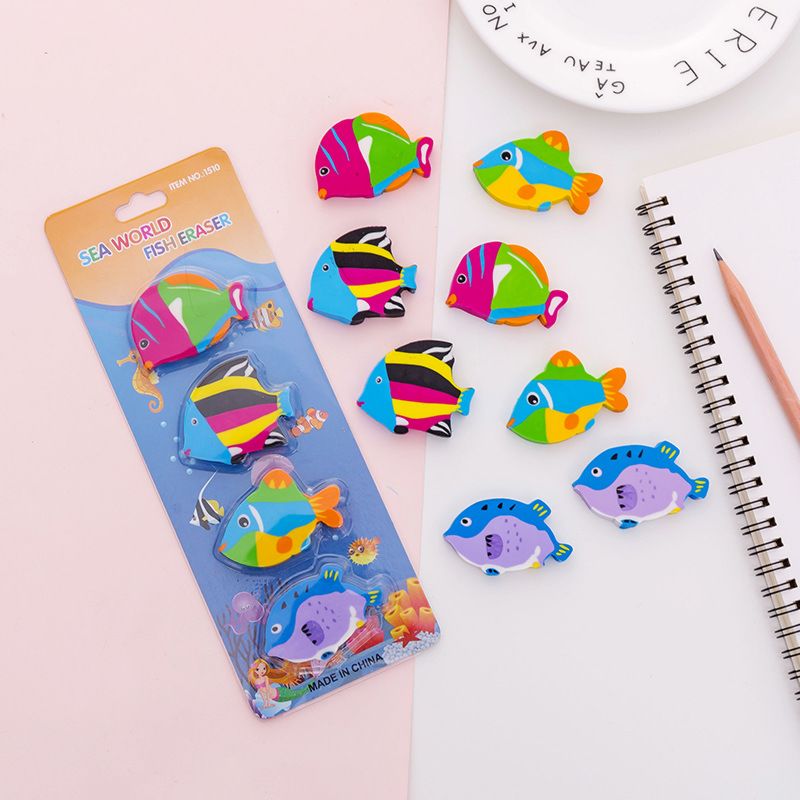 Direct Selling Promotional Eraser Rubber 3D Fish Shape Kids Novelty Gifts Cute Eraser Set Cartoon Erasers