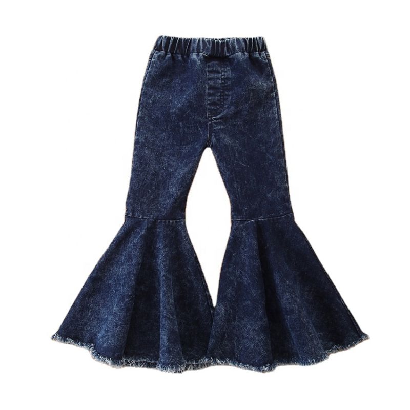 Distressed Jeans Ruffle Denim Leggings Baby Girls Flared Jeans