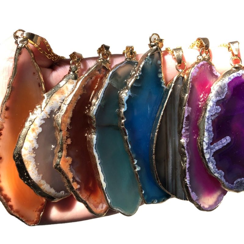 Diy Accessories Multicolor Natural Gemstone Pendants Necklace Healing Crystal Agate Stone Pendants Necklace