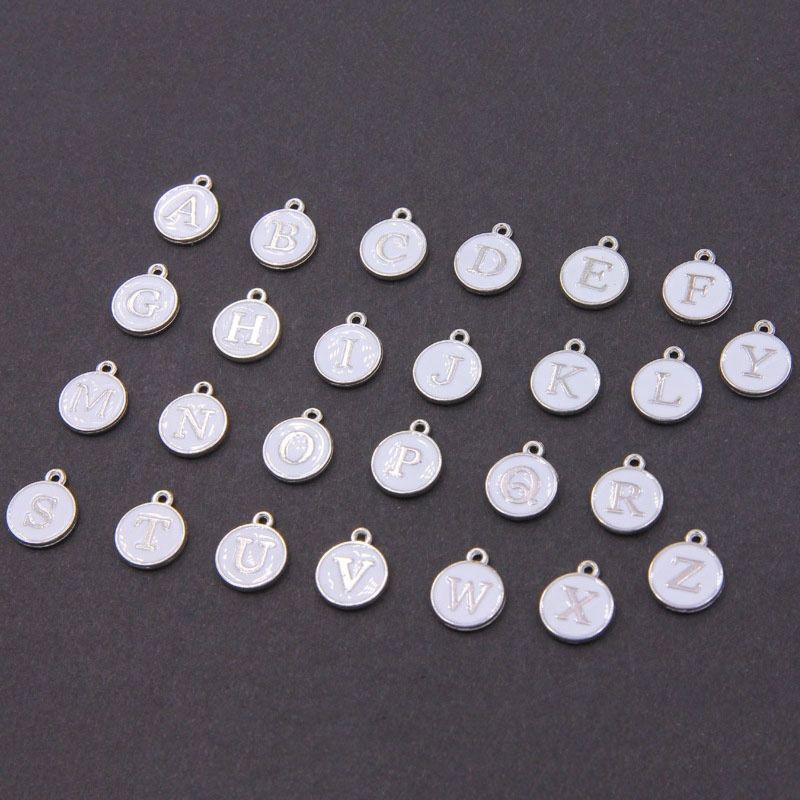 Diy Charms for Baby Pin Necklace 104 a Bag 26 Letters Silver Gold Plated Pink White Black Enamel English Letter Charm