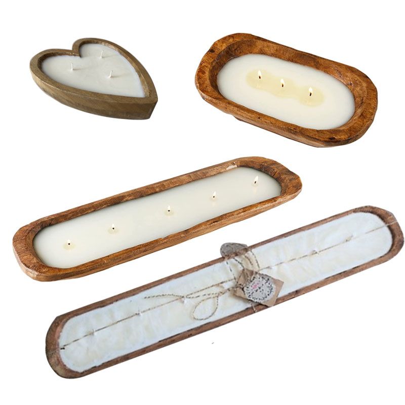 Dough Bowl Candle - Hand Carved Scented Wooden Soy Wax Candle Boat