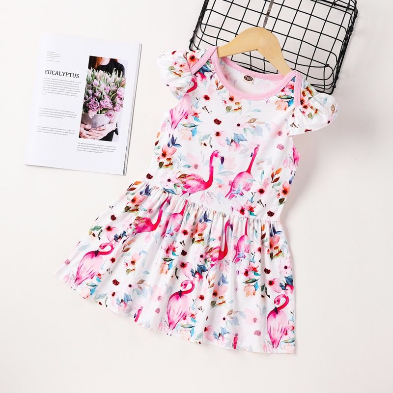 Dress for Girls Animal Flamingo Print Flying Sleeve Girls Dresses Cotton Breathable Soft Kids Dresses Baby Clothes 0-6Y