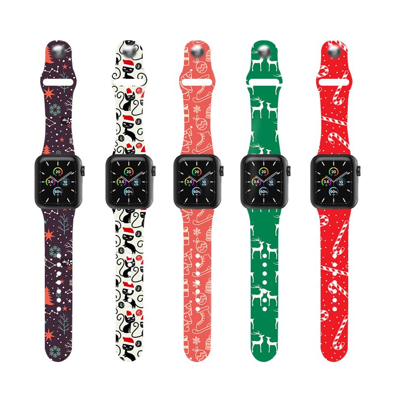 Eamiruo Charm Christmas Tree Pattern Printed for Apple Watch Band 38Mm 42Mm Soft Silicone Sport Watch Strap Series 6/5/4/3/2